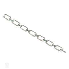 Art Deco emerald and diamond link bracelet