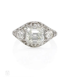 Art Deco emerald cut diamond and platinum ring