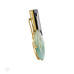 Art Deco onyx, jade, and diamond brooch