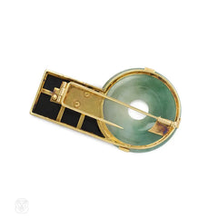 Art Deco onyx, jade, and diamond brooch