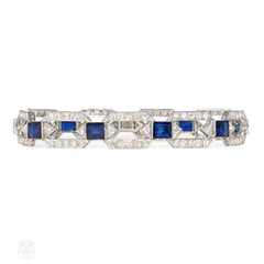 Art Deco sapphire and diamond hexagonal link bracelet