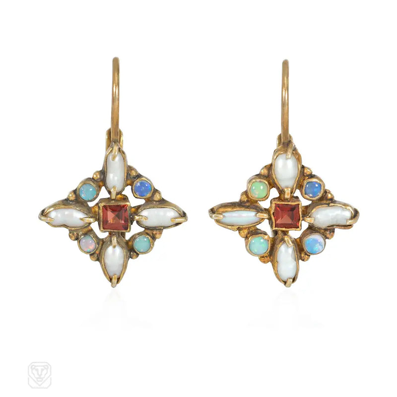 Art Nouveau Style Quatrefoil Gemset Earrings