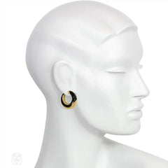 Black jade and gold hoop earrings, Cummings