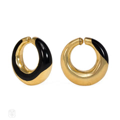 Black jade and gold hoop earrings, Cummings