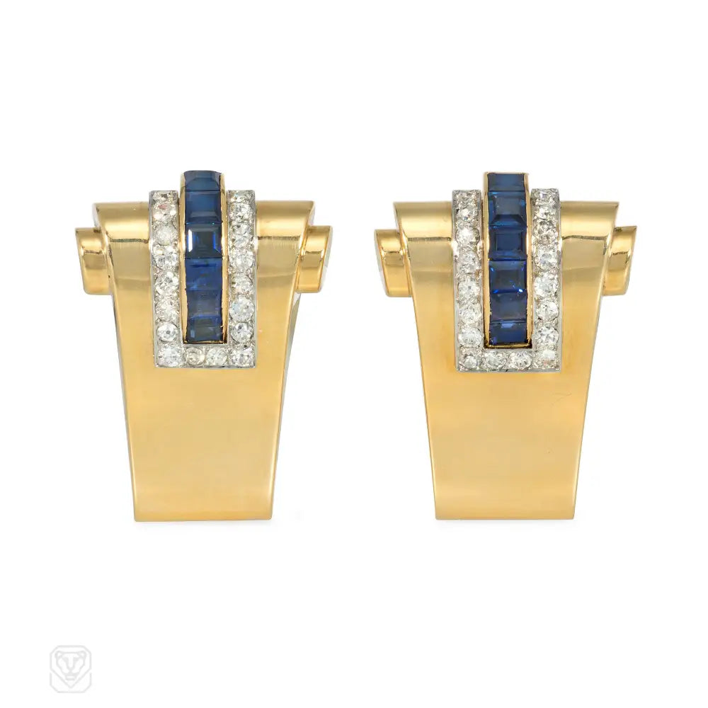 Boucheron Retro sapphire, diamond, and gold dress clips  Kentshire
