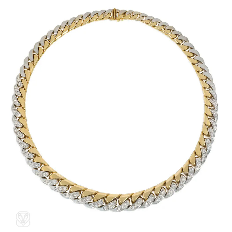 Bulgari Reversible Diamond And Two - Color Gold Curblink Necklace