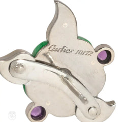Cartier Art Deco jade, amethyst, diamond, and enamel flower earrings
