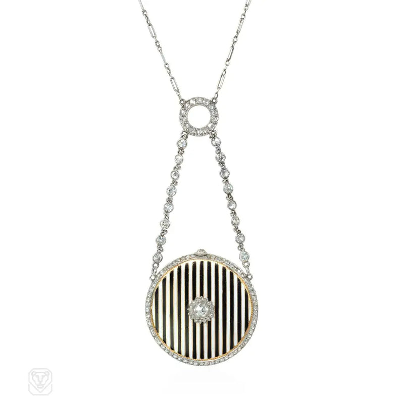 Cartier black and white enamel pendant/watch necklace