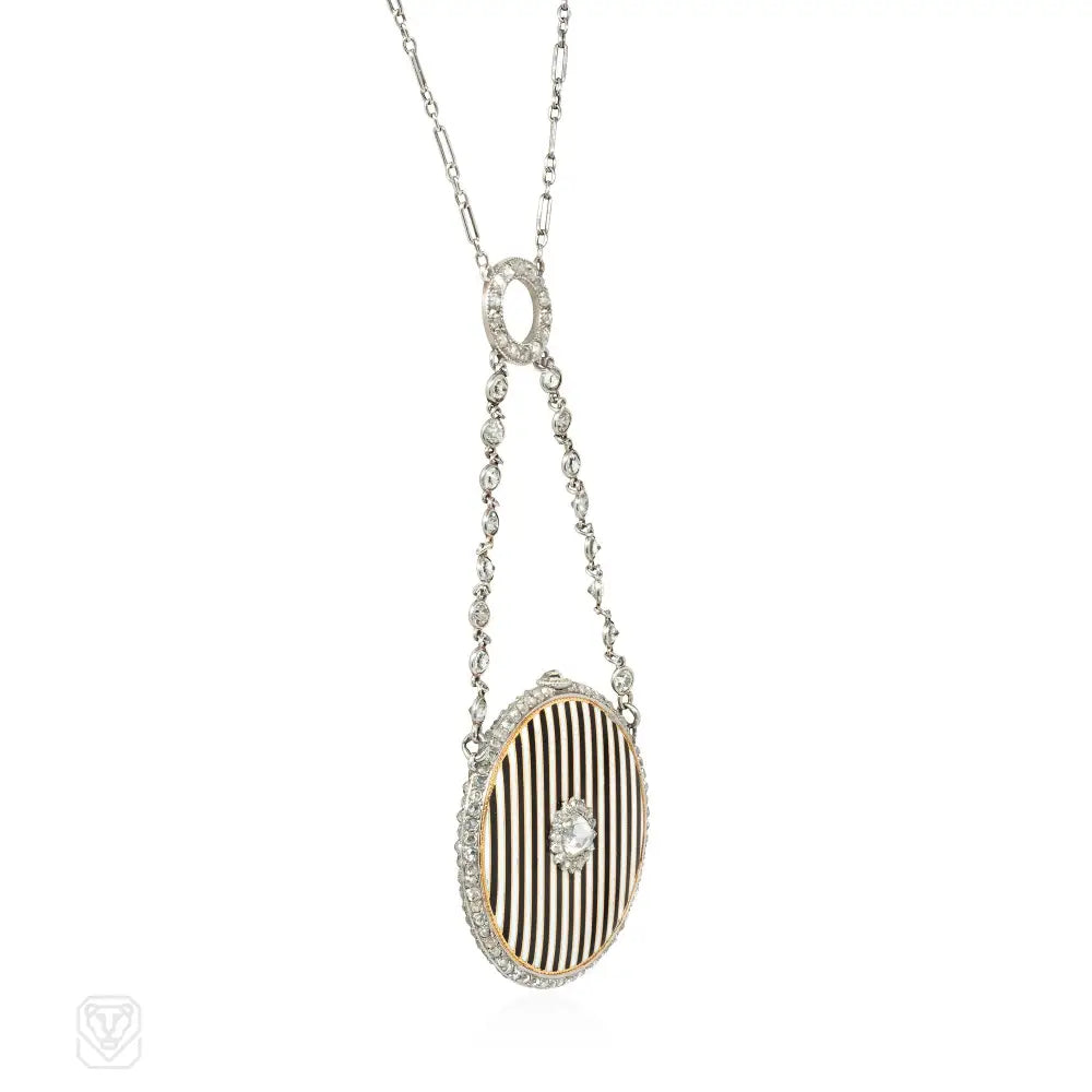 Cartier black and white enamel pendant/watch necklace