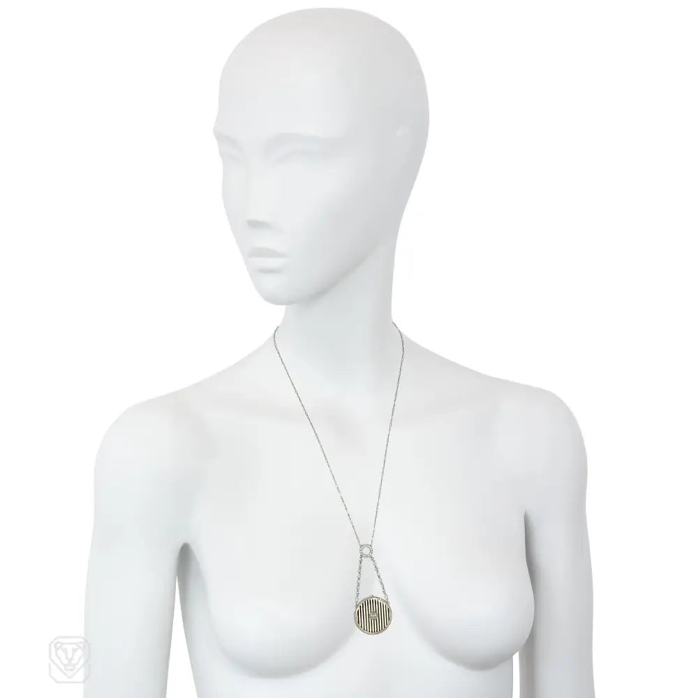 Cartier black and white enamel pendant/watch necklace