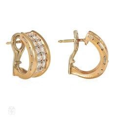 Cartier gold and diamond half hoop earrings