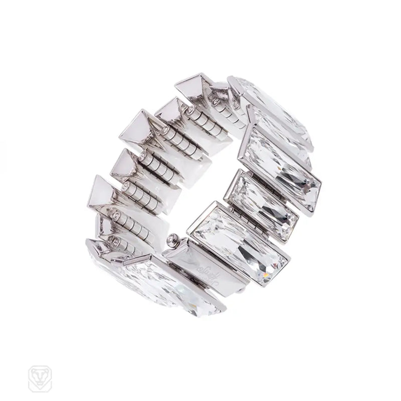 Chunky Silver Toned Baguette Crystal Bracelet