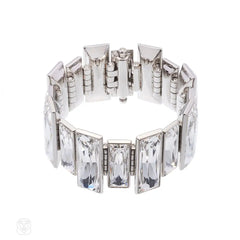 Chunky silver toned baguette crystal bracelet