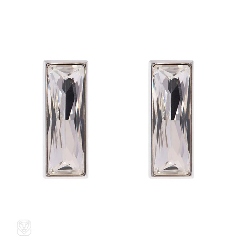 Crystal Baguette And Stainless Steel Earrings
