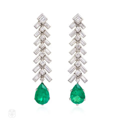Diamond and emerald pendant earrings
