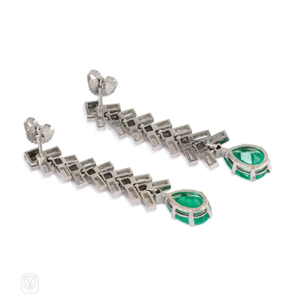 Diamond and emerald pendant earrings