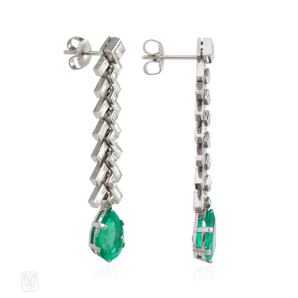 Diamond and emerald pendant earrings