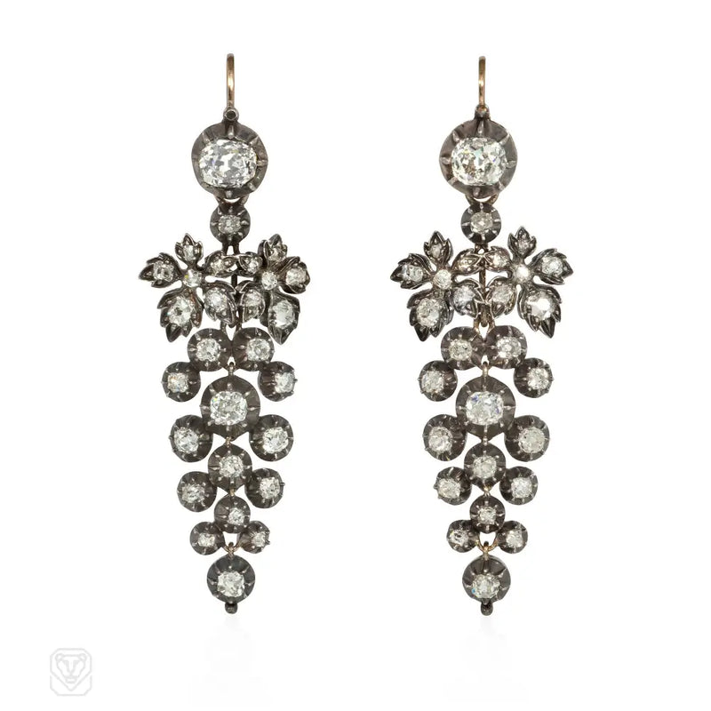 Early Victorian Diamond Grape Cluster Earrings