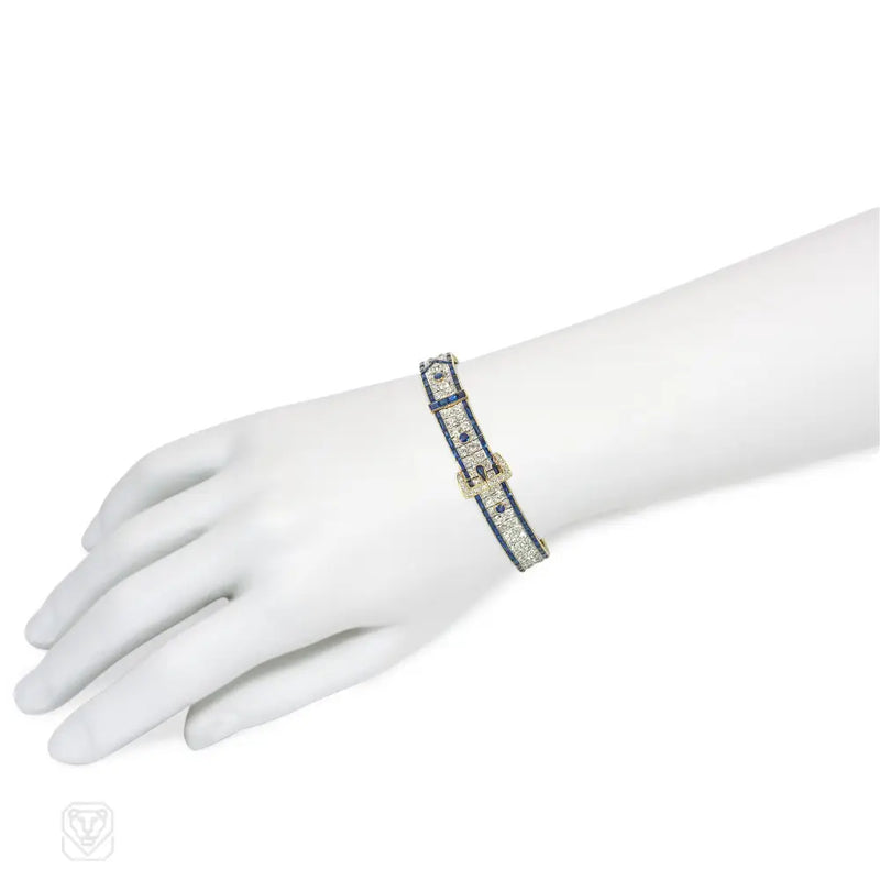Edwardian Charles Holl Diamond And Sapphire Strap Bracelet