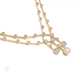 Edwardian pearl and diamond swag necklace
