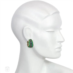 Emerald, sapphire, and diamond hoop earrings