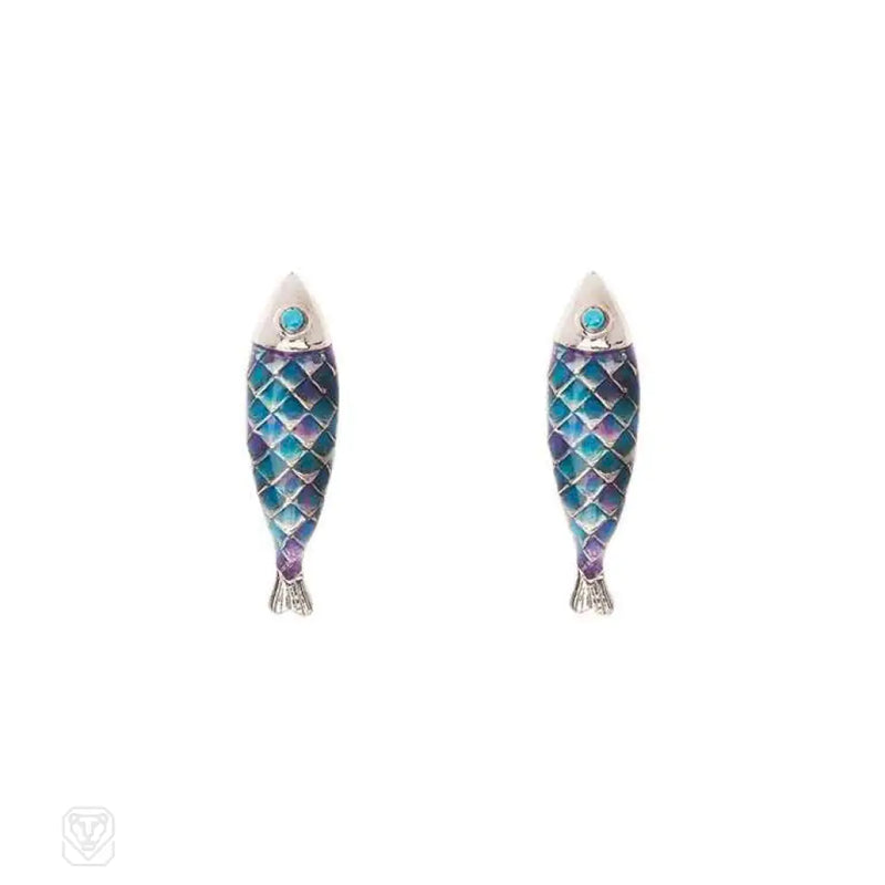 Enamel And Stainless Steel Fish Earrings