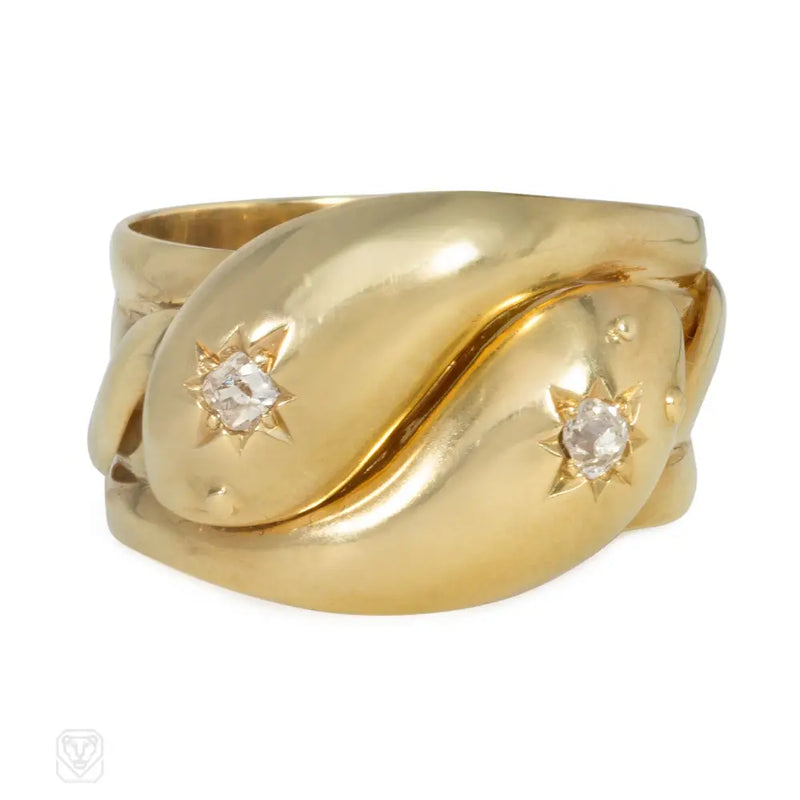English Edwardian Gold And Diamond Bypass Snake Ring