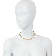 Estate diamond and gold wave necklace