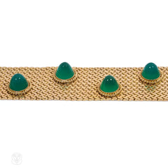 Estate woven gold and chrysoprase stud bracelet