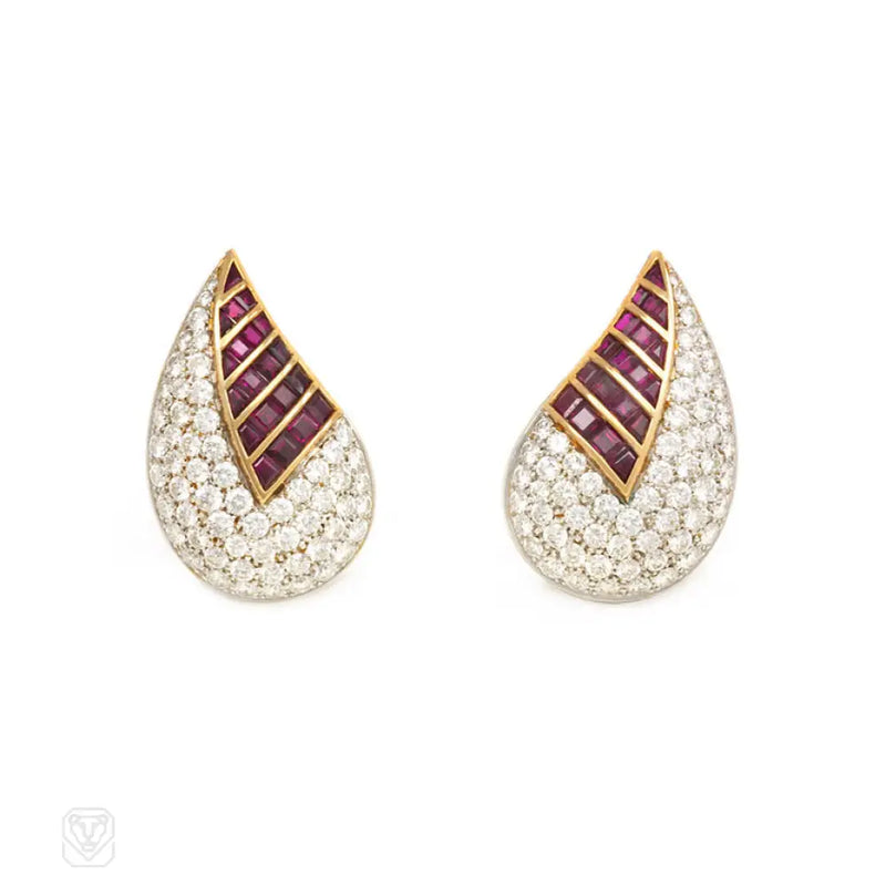 Fasano Estate Gold Pavé Diamond And Ruby Earrings