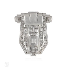 French Art Deco diamond shield-shaped clip brooch