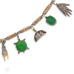 French Art Deco emerald charm bracelet