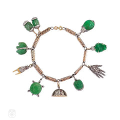 French Art Deco emerald charm bracelet