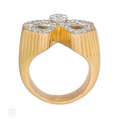 French gold and diamond quatrefoil cocktail ring