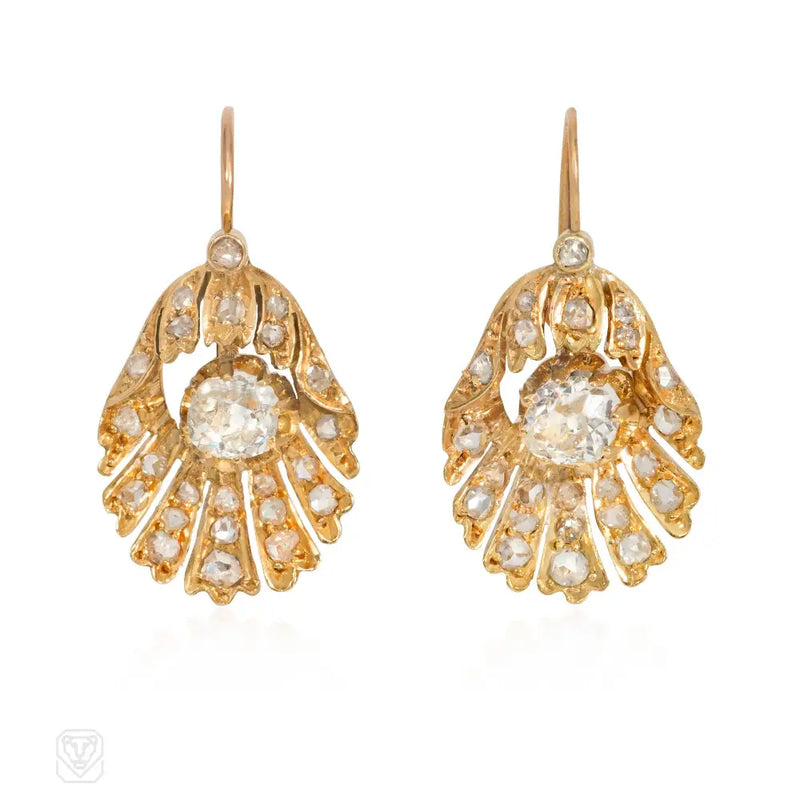 French Gold And Diamond Shell Earrings
