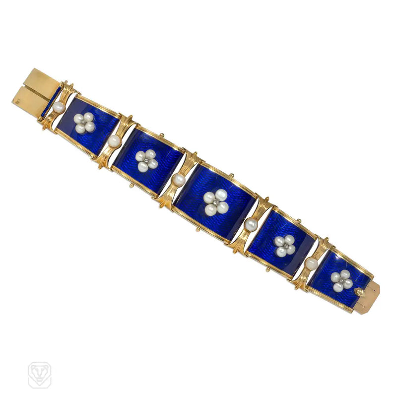 Froment Meurice Antique Enamel And Pearl Bracelet