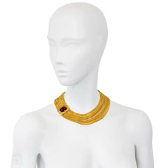 Georgian gold three-row necklace with garnet clasp