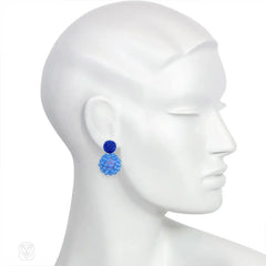 Glass and crystal beaded ball earrings in blue tones
