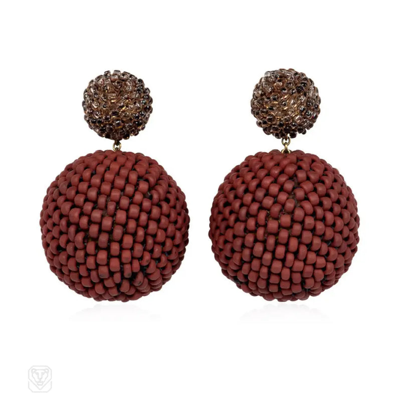 Glassy And Matte Brown Hand Beaded Earrings