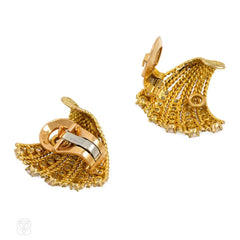 Gold and diamond fan-shaped clip earrings, Van Cleef and Arpels