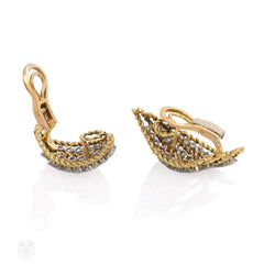 Gold and diamond flame design earrings