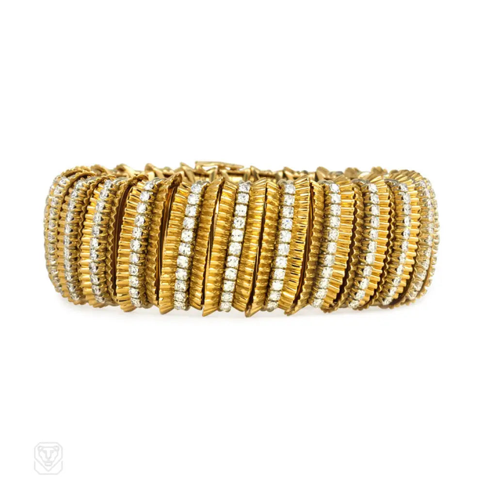 Gold and diamond ribbed bracelet, Faraone