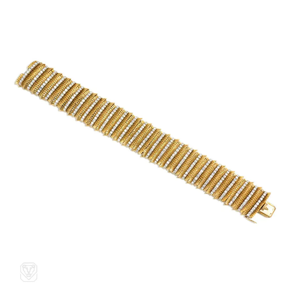 Gold and diamond ribbed bracelet, Faraone