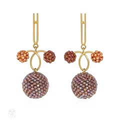 Gold and glass beaded ball loop design earrings