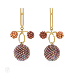 Gold and glass beaded ball loop design earrings
