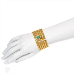 Gold and turquoise woven buttoned cuff bracelet, France