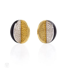 Gold, ebony, and diamond geometric earrings