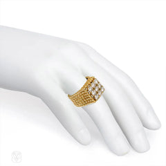 Gold ring with diamond panel, France