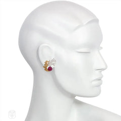 Gold, ruby and diamond earrings. Flato