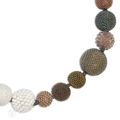 Hand beaded ball necklace in white and earthy tones